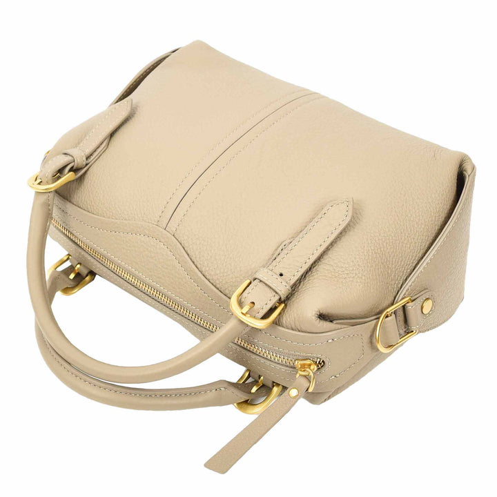 Women's Leather Satchel Handbag Top Handle Crossbody Purse Freya Taupe 6