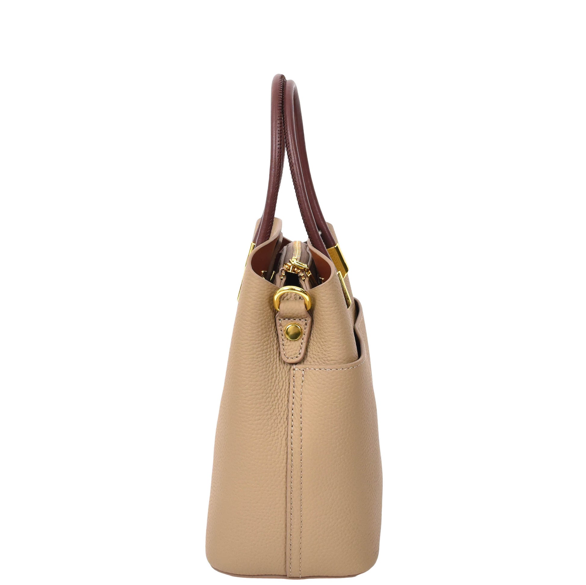 Womens Leather Top Handle Bag Ella Beige 4