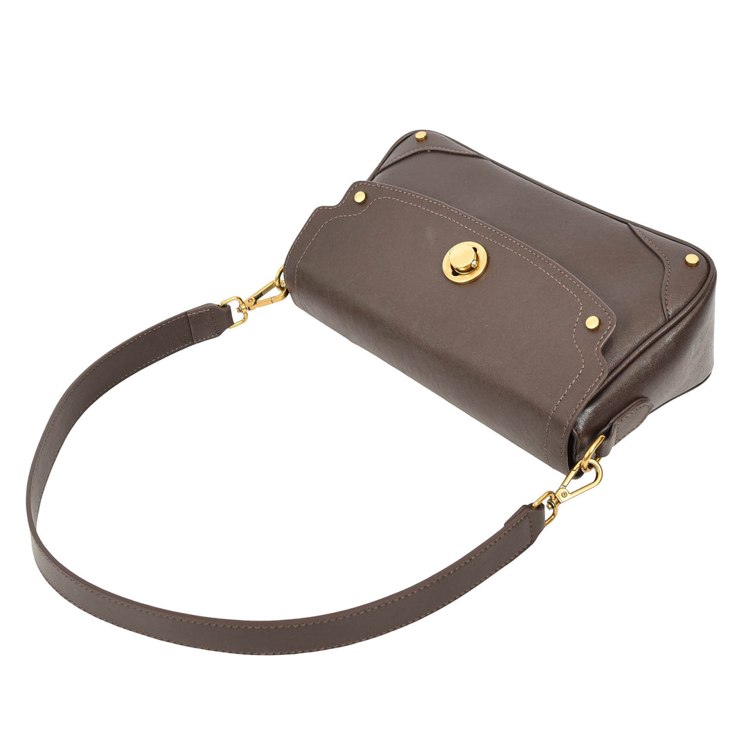 Women's Leather Crossbody Handbag Flap over Turn Lock Bag Beverly Coffee 7