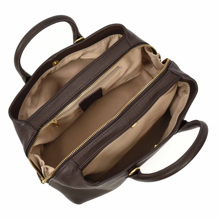 Women's Leather Structured Tote Handbag Detachable Strap Ingrid Brown 8
