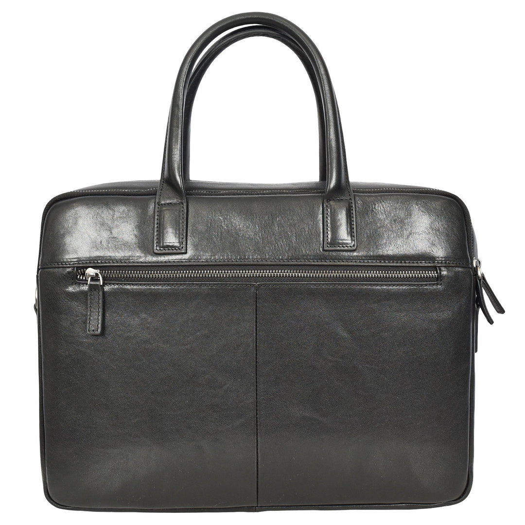 Mens Premium Leather Briefcase With Laptop Compartment Business Office Use Bag Felix Black