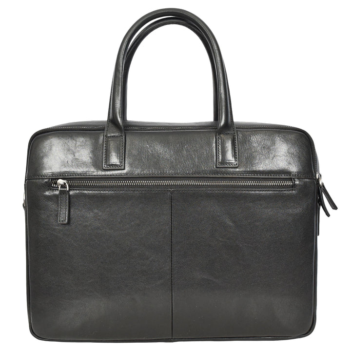 Mens Premium Leather Briefcase With Laptop Compartment Business Office Use Bag Felix Black