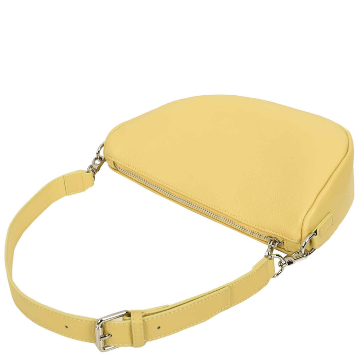 Women's Real Leather Crossbody Bag Half-Moon Style Agnes Yellow 5