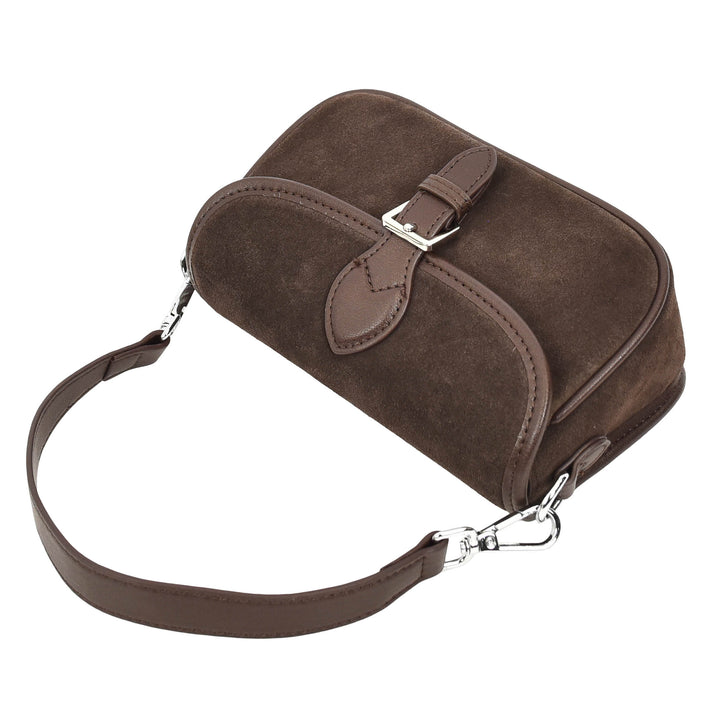 Women’s Real Suede Crossbody Bag Small Handbag Elodie Black Coffee 6