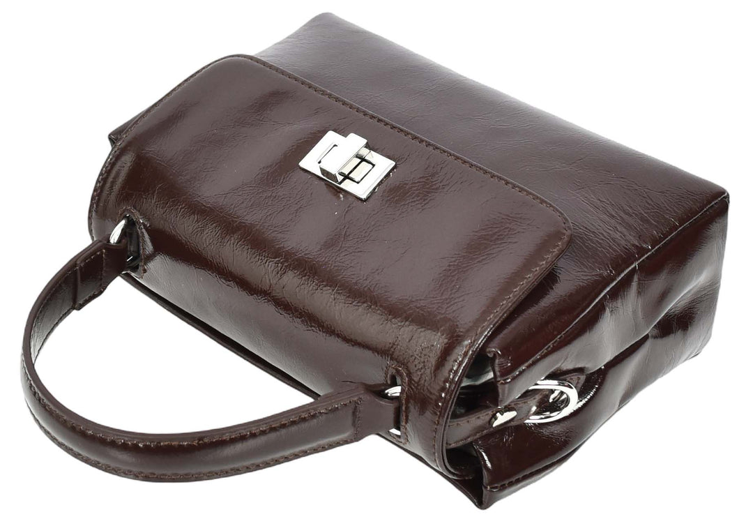 Womens Real Leather Handbag Mini Top-Handle Tote Style Aria Brown-5