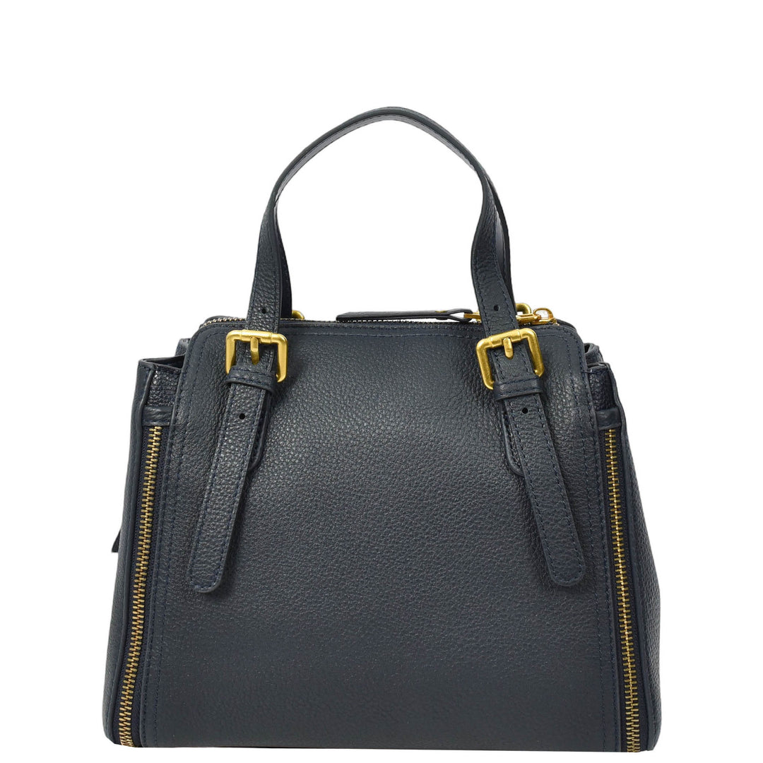 Womens Real Leather Handbag Small Size Top-Handle Style Juniper Blue-2