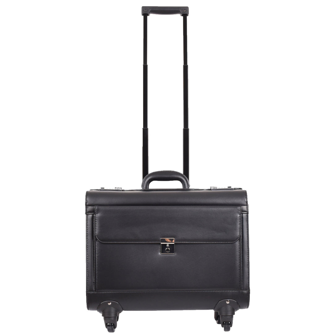 4 Wheel Spinner Leather Pilot Case Flight Carry on Cabin Bag HOL966 Black 8