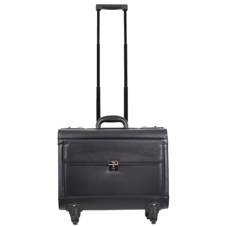 4 Wheel Spinner Leather Pilot Case Flight Carry on Cabin Bag HOL966 Black 8