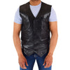 Mens Real Leather Gilet Vest Waistcoat SAM Black