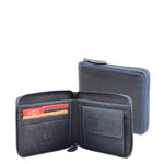 Mens Real Leather Hunter Zip Oiled Leather Wallet RFID HOL2207 Blue