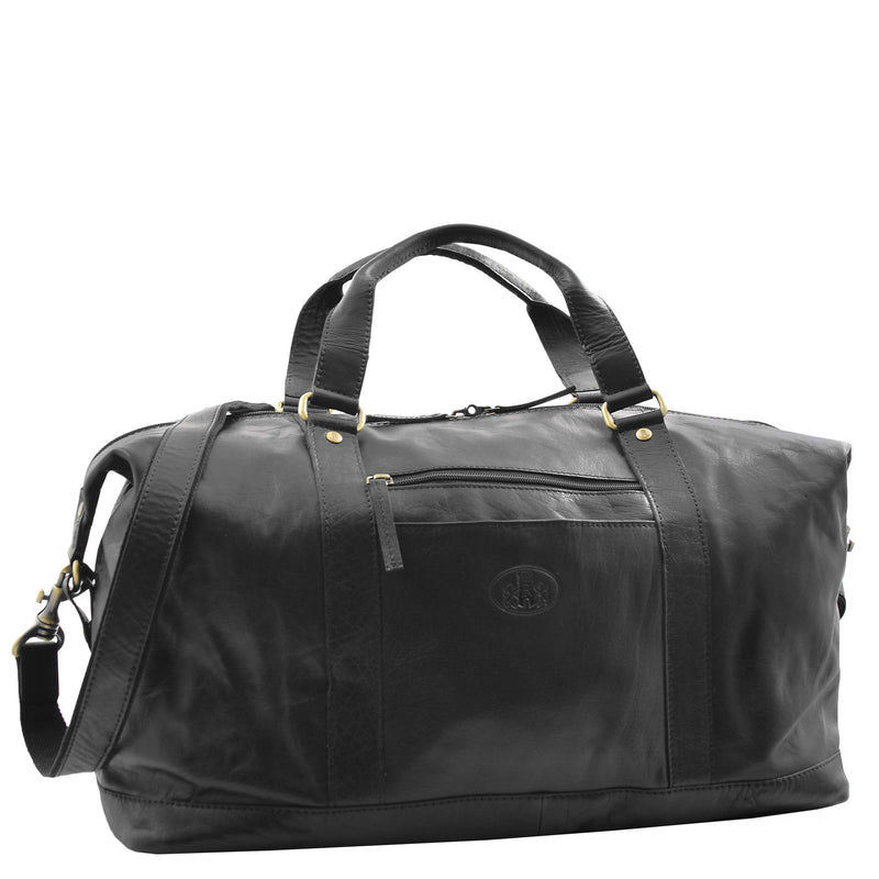 Real Leather Travel Holdall Large Duffle Bag Texas Black