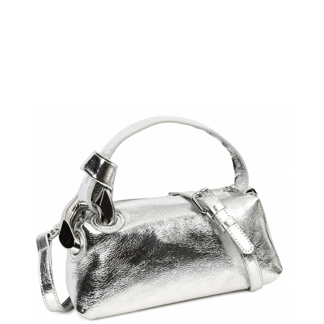 Womens Real Leather Handbag Small Size with Adjustable Strap Amara Silver