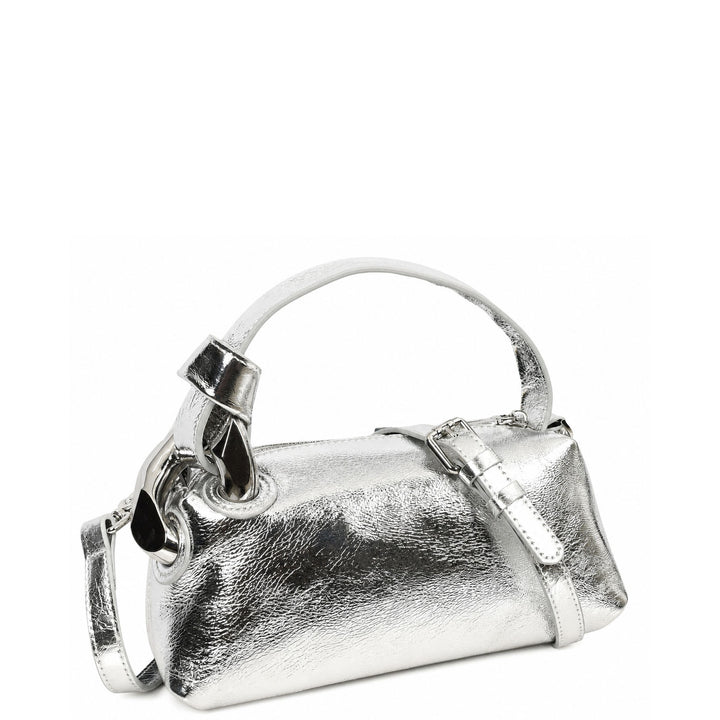 Womens Real Leather Handbag Small Size with Adjustable Strap Amara Silver
