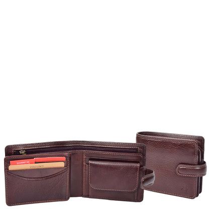 Mens Real Leather Wallet Coins Notes RFID HOL242 Brown