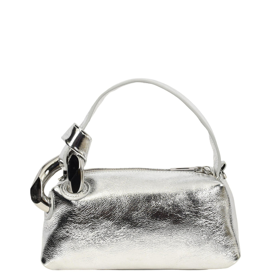 Womens Real Leather Handbag Small Size with Adjustable Strap Amara Silver