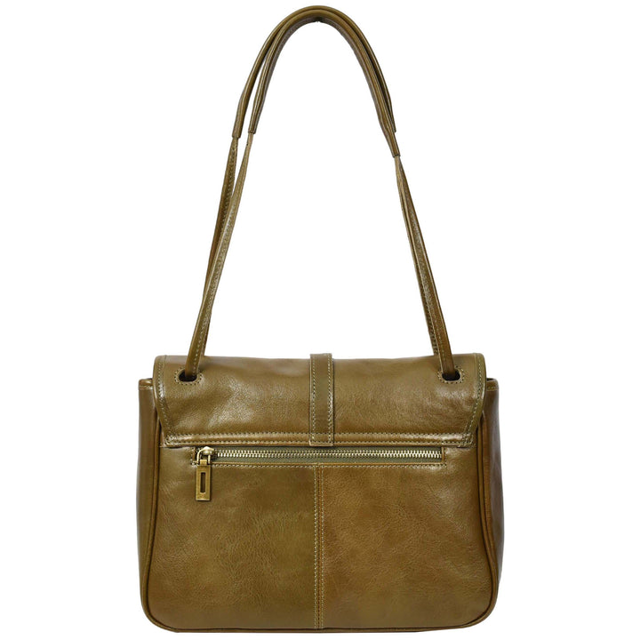 Womens Real Leather Shoulder Bag Classic Mid Size Handbag Simone Olive Green-2