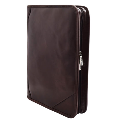 Real Leather Portfolio Ring Binder Case Muker Brown