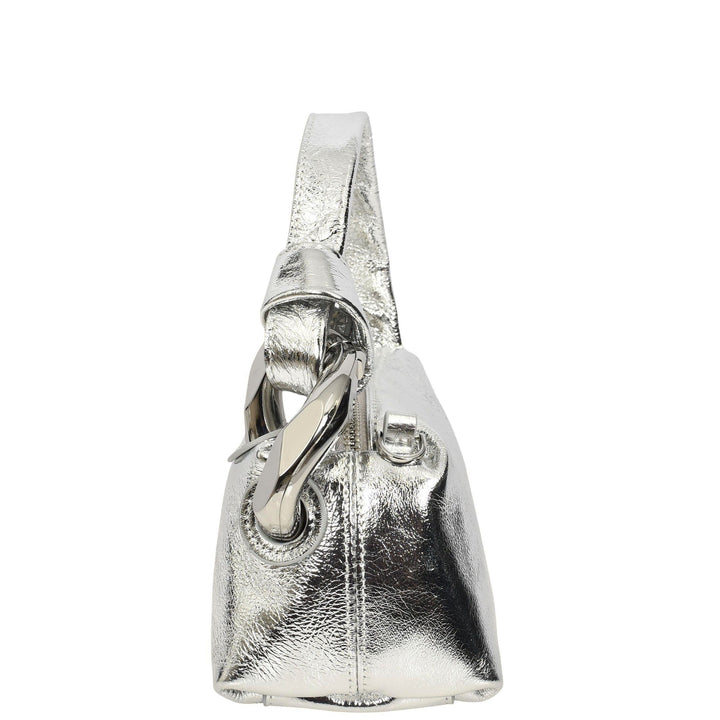 Womens Real Leather Handbag Small Size with Adjustable Strap Amara Silver