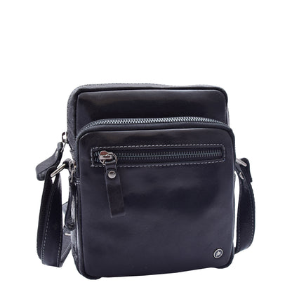 Mens Leather Cross Body Flight Bag Dolton Black