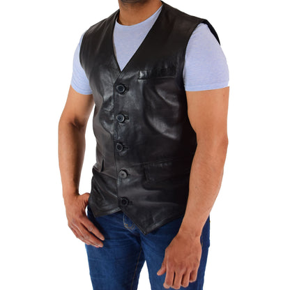 Mens Real Leather Gilet Vest Waistcoat SAM Black