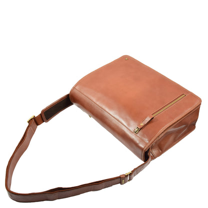 Mens Leather Cross Body Messenger Satchel Bag Hector Tan