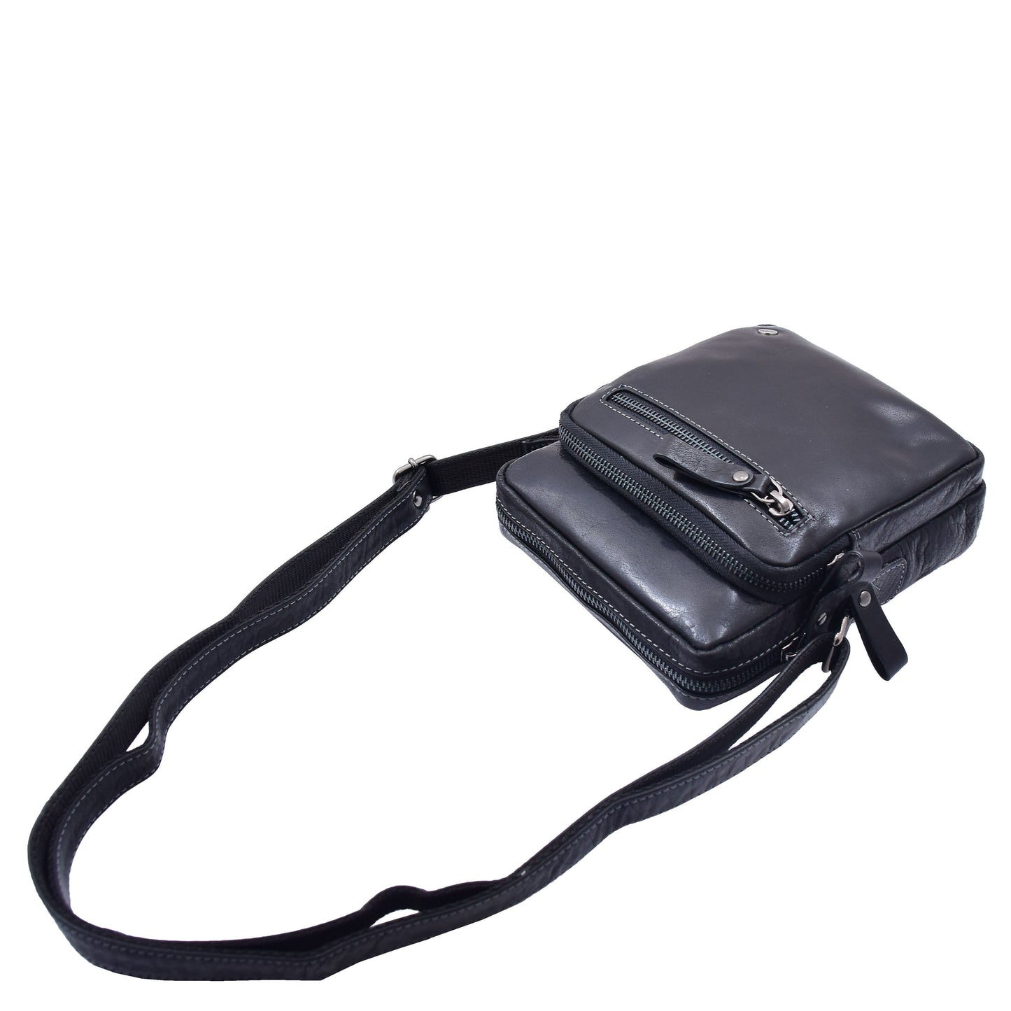 Mens Leather Cross Body Flight Bag Dolton Black