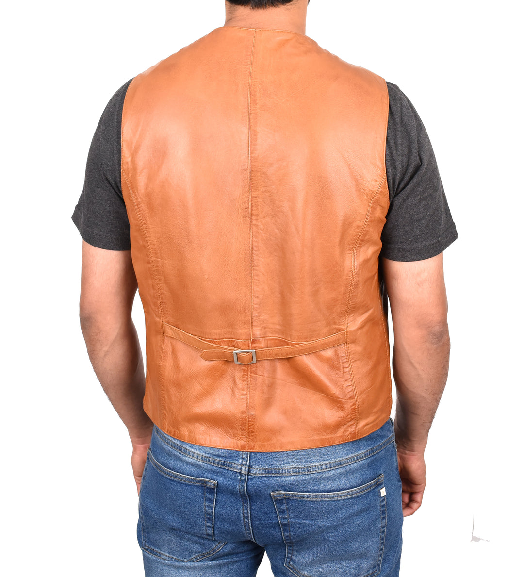 Mens Button Fastening Leather Waistcoat Nick Tan