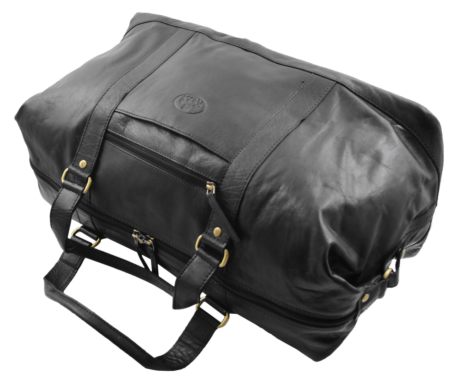 Real Leather Travel Holdall Large Duffle Bag Texas Black