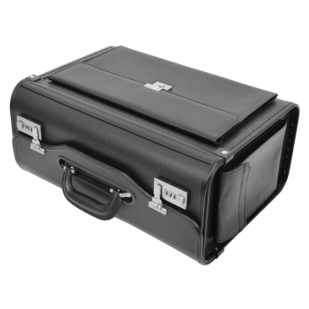 Pilot Case Faux Leather Dual Combination Lock Briefcase Lightweight Business Professionals Travel Bag Skyward