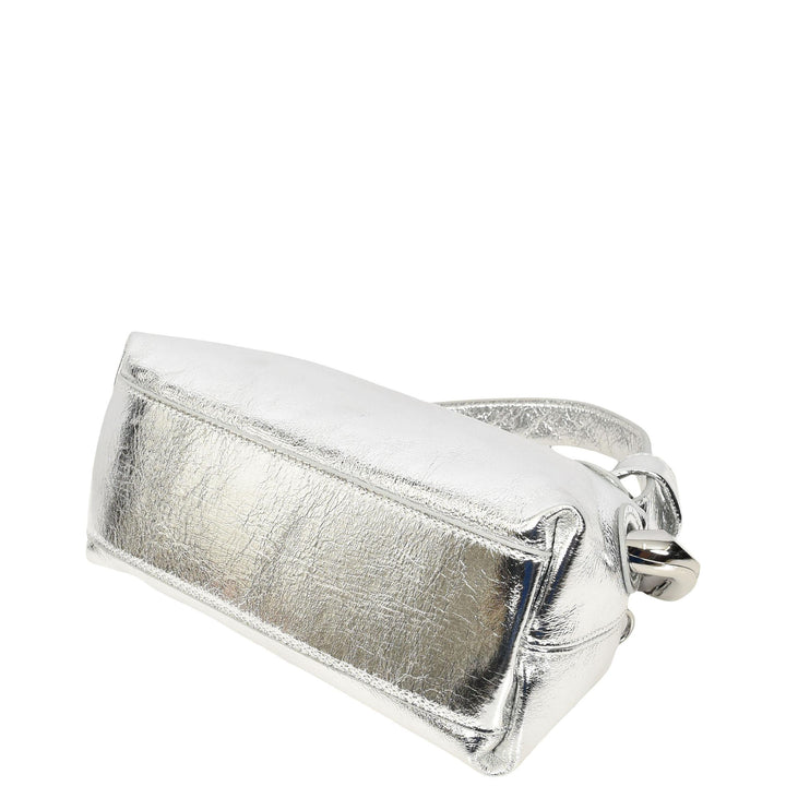Womens Real Leather Handbag Small Size with Adjustable Strap Amara Silver