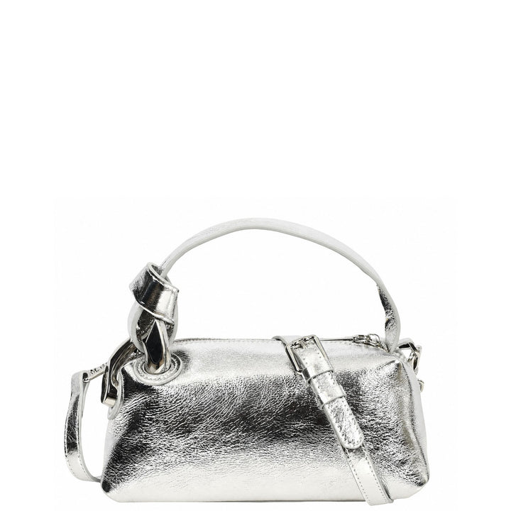 Womens Real Leather Handbag Small Size with Adjustable Strap Amara Silver