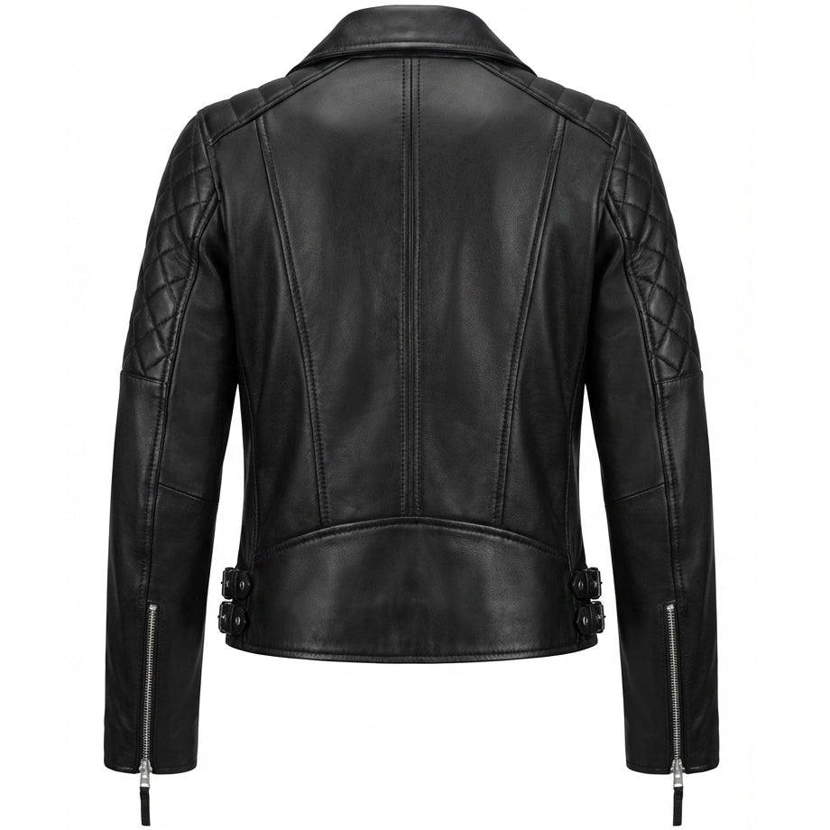 Womens Cross Zip Biker Leather Jacket Claudia Black
