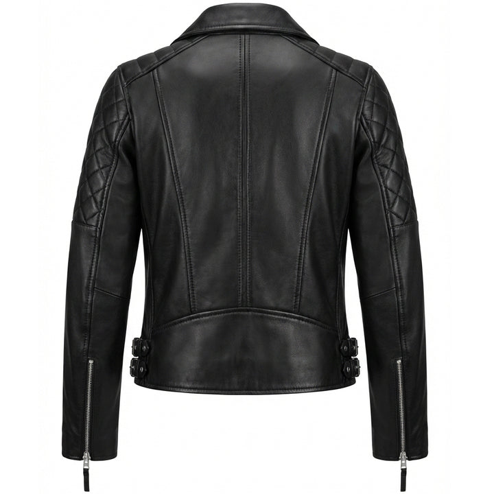 Womens Cross Zip Biker Leather Jacket Claudia Black