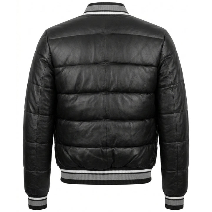 Womens Real Leather Puffer Bomber Jacket Dolly Black