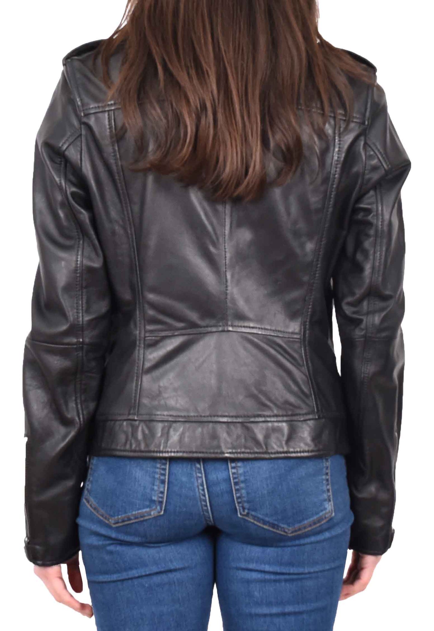 Womens Real Leather Biker Cross Zip Jacket Style Tiana Black Size 12