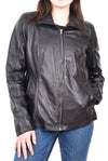 Womens Real Leather Classic Jacket Zip Box Style Hoody Margot Size 12 Black