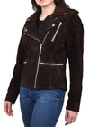 House Of Leather Womens Real Suede Biker Jacket Cross Zip Fastening Style Skylar Size 12 Brown
