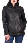 Womens Real Leather Classic Jacket Zip Box Style Hoody HOL50 Size 12 Black