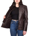Womens Real Leather Classic Jacket Zip Box Style Hoody HOL50 Size 12 Brown