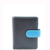 Womens Real Soft Leather Small Zip Bi Fold HOL404 Blue Multi