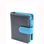 Womens Real Soft Leather Small Zip Bi Fold HOL404 Blue Multi 2