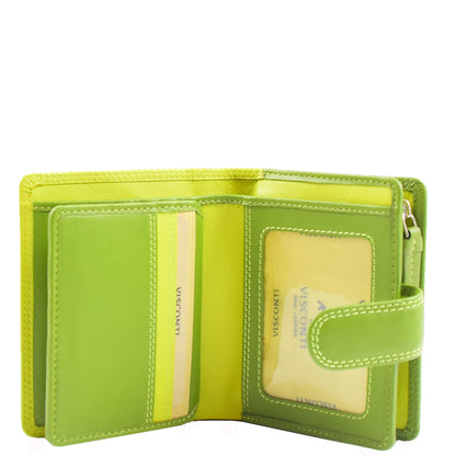 Womens Real Soft Leather Small Zip Bi Fold HOL404 Lime Multi 5