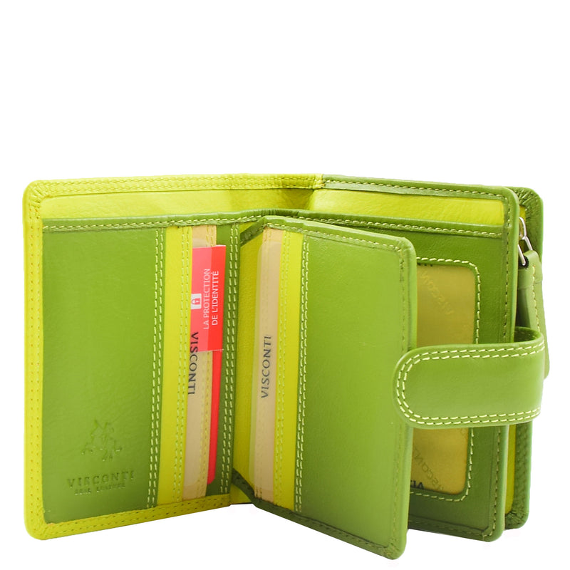 Womens Real Soft Leather Small Zip Bi Fold HOL404 Lime Multi 6