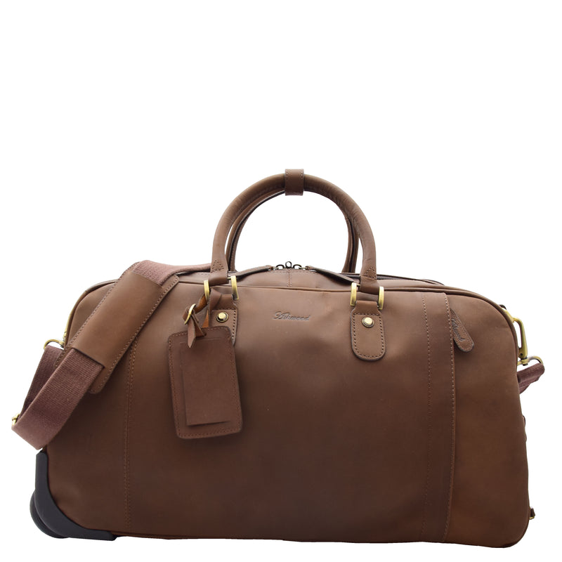 Leather Wheeled Holdall Overnight Bag Foggia Brown 1