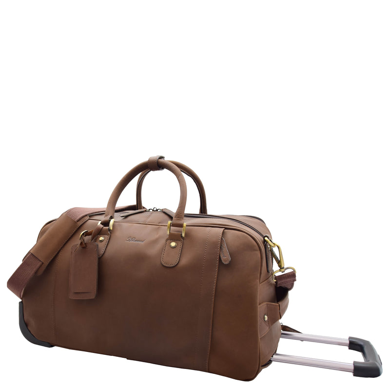 Leather Wheeled Holdall Overnight Bag Foggia Brown 2