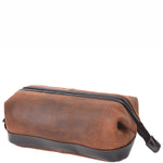 Vintage Toiletry Wash Bag Leather Travel Shaving Kit Cash Brown 3