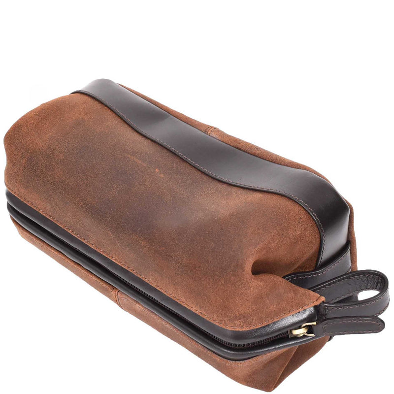 Vintage Toiletry Wash Bag Leather Travel Shaving Kit Cash Brown 5