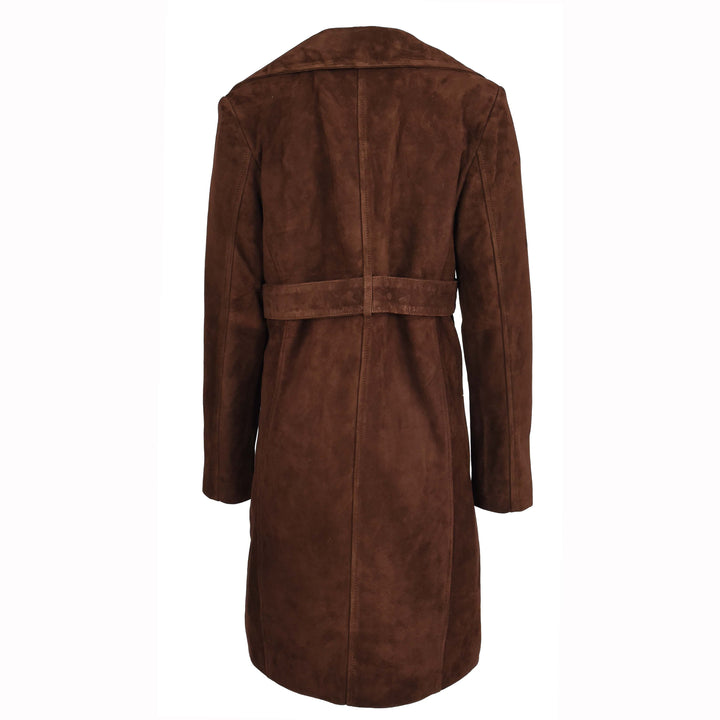 Women's Genuine Goat Suede Trench Coat, 3/4 Length, Button Front with Belt Foxy Rust Brown