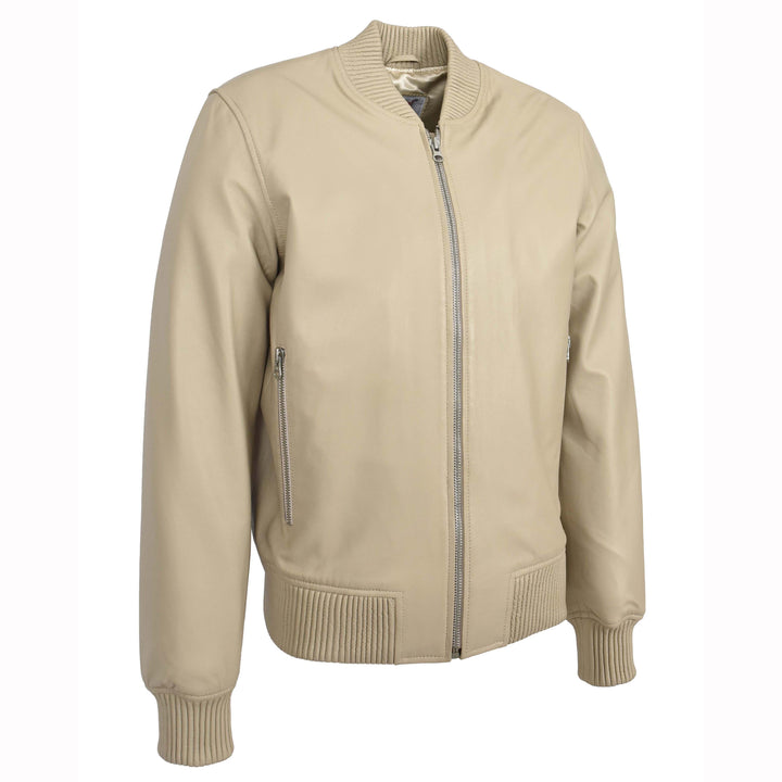 Mens Real Soft Leather Bomber Jacket MA-1 Varsity Style Torque Beige