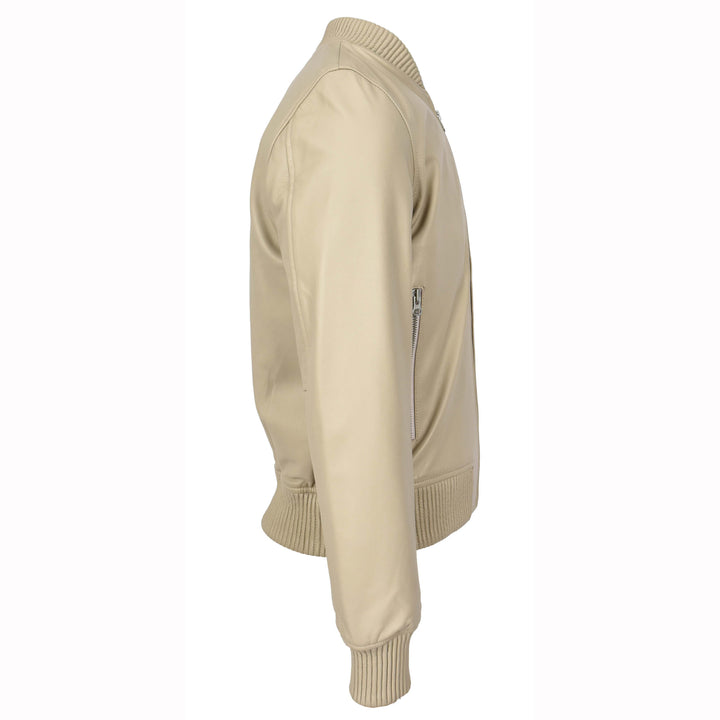 Mens Real Soft Leather Bomber Jacket MA-1 Varsity Style Torque Beige